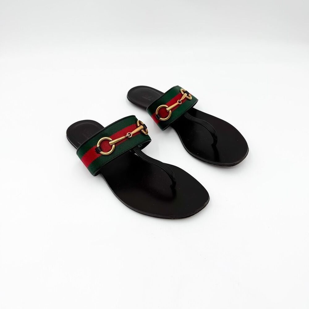 Gucci Horsebit Web Stripe Sandals Flip Flops Flats Slides 37, 7 - Picture 2 of 10